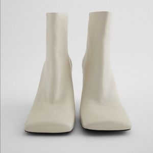 Zara square toed white leather boots